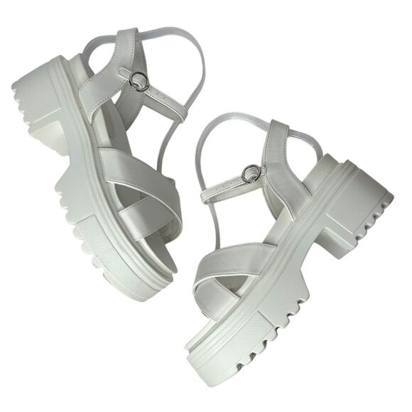 New faux Leather White Chunky Platform Sandals 7 crossover Straps - Picture 1 of 9